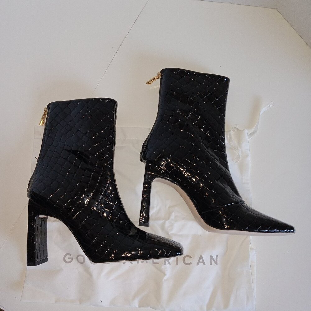 NEW Good American‎ booties size 7 black croc texture high heel glossy finish